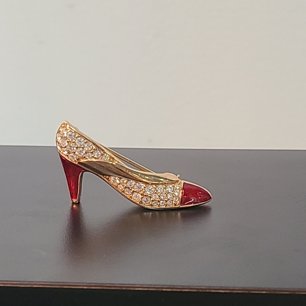 Swarovski Signed Red Heel Shoe Pin